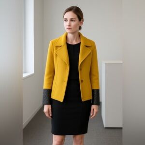 Katherine Barclay Womens Peacoat Mustard Yellow Black Faux Leather Cuff Sz Small